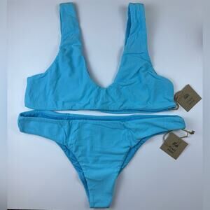 NWT Free People x Toast Bikini Set Scoop Top Low Rise Bottoms Turquoise Rib XL